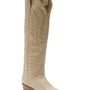 17 inch Tall Lucchese Cream Leather Cowboy Boots, Size 7